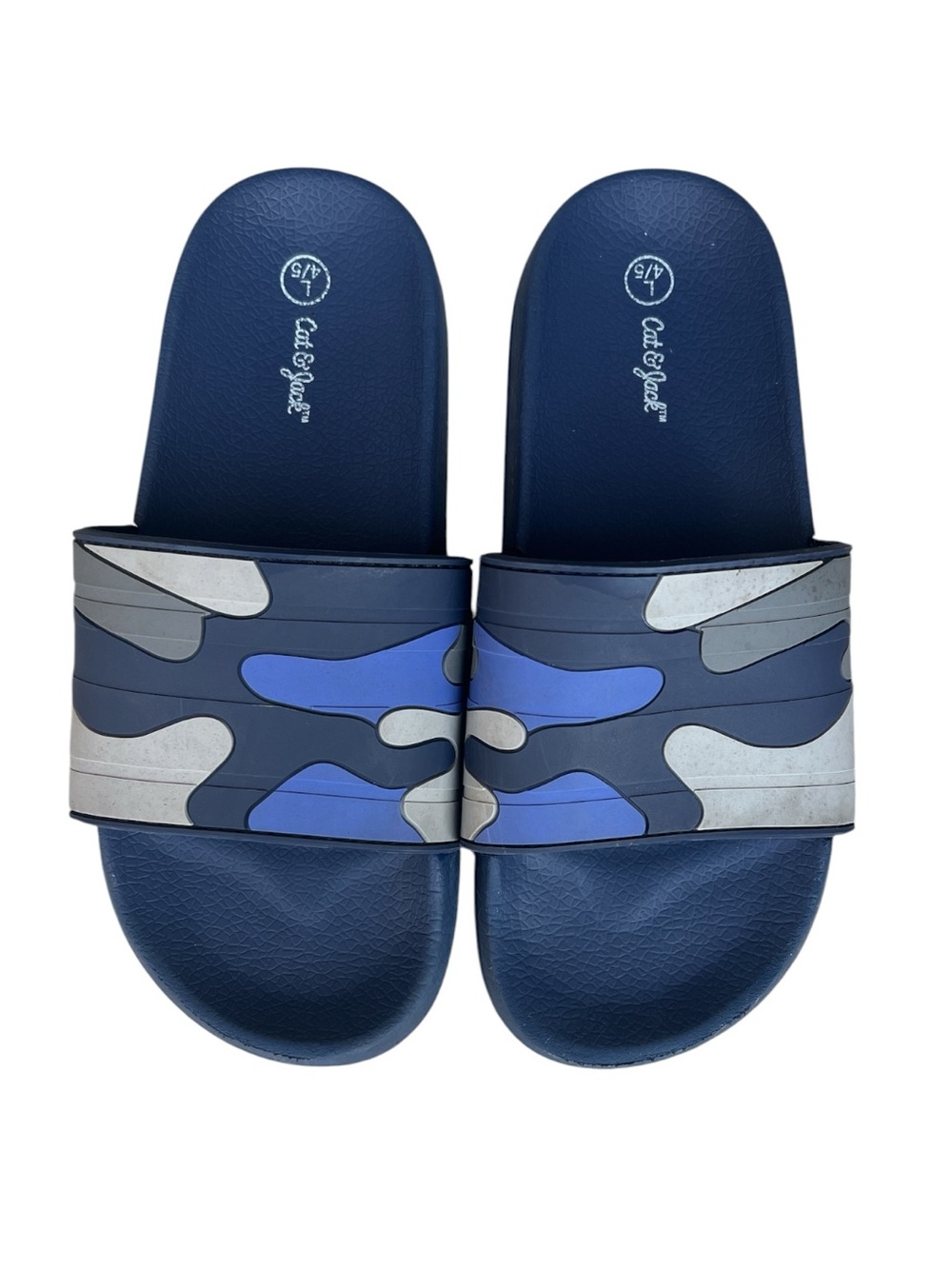 Cat & Jack Navy Blue Camouflage Slide Sandals Youth Size L (4/5)